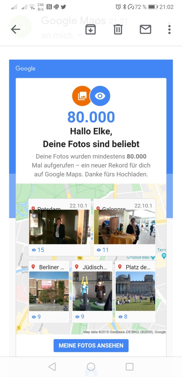 80.000 Aufrufe meiner Fotos und Rezessionen bei Google Maps 03.12.2019